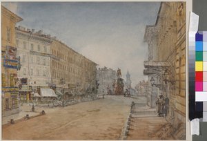 Voznesensky Prospekt i St. Petersburg, av Sadovnikov, Vasily Semyonovich (1800-1879). Akvarell på papir