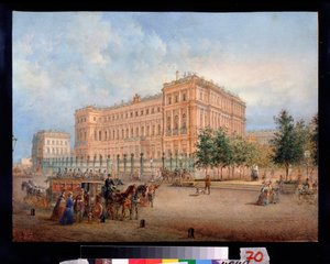 Utsikt over Nicholas Palace i St. Petersburg. Verk av Vasily Semyonovich Sadovnikov (1800-1879), akvarell på papir av Vasili Semenovich Sadovnikov