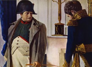 Napoleon Bonaparte og Jacques Lauriston (farge litho)