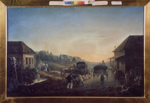 Diligensstasjon. Maleri av Vasili Vasilyevich Samoylov (1813-1887), olje på lerret av Vasili Vasilyevich Samoylov