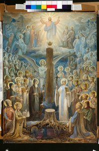 ""Glory of the Orthodox Church of Georgia"": illustrasjon av legenden om den ""levende kolonnen"" - Verk av Vasily Andreyevich Barvitov (1840-1886), slutten av 1870-tallet - begynnelsen av 1880-tallet - The Glory of the Georgian Orthodox Church - Akvarell  av Vasily Andreyevich Barvitov