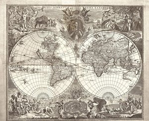 Dobbel halvkule kart over verden, 1713 av Vasily Anufrievich Kiprianov