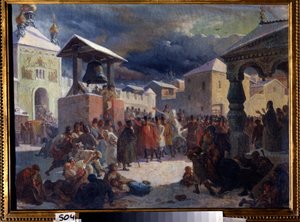 Veche (middelalderens folkeforsamling av de slaviske landene) i republikken Novgorod (Vechen i republikken Novgorod). Maleri av Vasili Grigorievich Khudyakov (1826-1871). Olje på lerret av Vasily Grigorievich Khudyakov