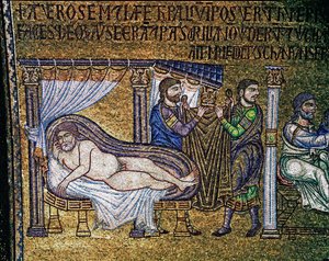 Bysantinsk arkitektur: "The Drunkenness of Noe""" mosaikk laget av venetianske kunstnere Basilica di San Marco fra 1200-tallet