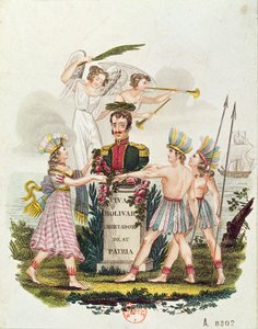 Populære bilder som hyller Bolivar, ca. 1840 av Venezuelan School