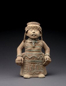 Stående kvinnelig figur, 600-900 (terrakotta med pigment)