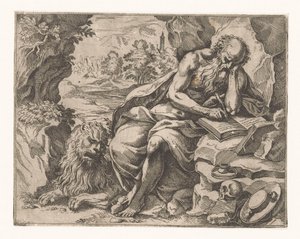 Saint Hieronymus i villmarken av Vespasiano Strada (attributed to)