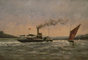Forbi på Medway (med en restaurert hjuldamper, Kingswear Castle)