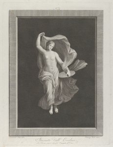 En delvis naken bacchante som holder en disk i venstre hånd og løfter plaggene ..., ca. 1795-1820 av Vicenzo Feoli