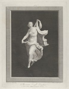 En delvis naken bacchante som går frem og holder endene av draperiet i hver ..., ca. 1795-1820 av Vicenzo Feoli