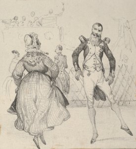 En soldat og en kvinne som danser, midten av 1800-tallet. av Victor Adam