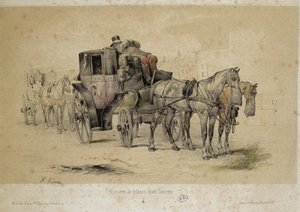 Biler kalt fiakre - Litografi av Adam, v.1840 av Victor Adam