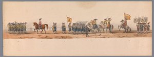 Historisk prosesjon ved det andre hundreårsjubileet for Utrecht University of Applied Sciences, 1836 (plate 7) De nederlandske hærenes innflyging til Oostende, 3. juli 1600, dagen etter seieren ved Nieuwpoort; i henhold til kostymefremstillingen gitt av H  av Victor Adam