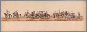 Historisk prosesjon ved det andre hundreårsjubileet for Utrechtse Hogeschool, 1836 (plate 5) Optogt des Nederlandschen Legers til Ostende, den 3. juli 1600, dagen etter seieren ved Nieuwpoort; i henhold til den kostymede forestillingen gitt av HH Student av Victor Adam