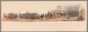 Historisk prosesjon ved det andre hundreårsjubileet for Utrecht University of Applied Sciences, 1836 (plate 10) De nederlandske hærenes innflyging til Oostende, 3. juli 1600, dagen etter seieren ved Nieuwpoort; ifølge kostymepresentasjonen, gitt av H H Stu av Victor Adam