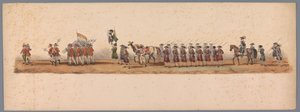 Historisk prosesjon ved det andre hundreårsjubileet for Utrechtse Hogeschool, 1836 (plate 3) Optogt des Nederlandschen Legers til Ostende, den 3. juli 1600, dagen etter seieren ved Nieuwpoort; i henhold til den kostymede forestillingen gitt av HH Student av Victor Adam