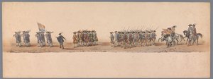 Historisk prosesjon ved det andre hundreårsjubileet for Utrecht University of Applied Sciences, 1836 (plate 4) De nederlandske hærenes innflyging til Oostende, 3. juli 1600, dagen etter seieren ved Nieuwpoort; i henhold til kostymefremstillingen gitt av H  av Victor Adam