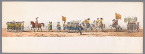Historisk prosesjon ved det andre hundreårsjubileet for Utrechtse Hogeschool, 1836 (plate 7) Optogt des Nederlandschen Legers til Ostende, den 3. juli 1600, dagen etter seieren ved Nieuwpoort; i henhold til den kostymede forestillingen gitt av HH Student av Victor Adam