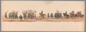Historisk prosesjon ved det andre hundreårsjubileet for Utrecht University of Applied Sciences, 1836 (plate 9) De nederlandske hærenes innflyging til Oostende, 3. juli 1600, dagen etter seieren ved Nieuwpoort; i henhold til kostymefremstillingen gitt av H  av Victor Adam