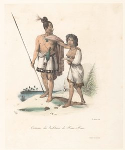 Klær til innbyggerne i Houa-Houa (New Zealand) Costume des habitans de Houa-Houa (tittel på objekt) Discovery of the Astrolabe (serietittel) Voyage de découvertes de l'Astrolabe (serietittel) av Victor Adam
