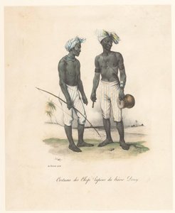 Klær til lederne av Havre-Dorey i Papua Ny-Guinea Costume des chefs papous du hâvre Dorey (tittel på objekt) Voyage of Discovery of the Astrolabe (serietittel) Voyage de découvertes de l
