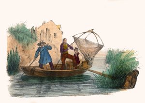 La Peche. i "" Album Grotesque, Choices of Outstanding Types", illustrasjoner av Victor Adam, Paris, rundt 1850. av Victor Adam
