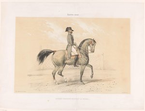 Laurent Franconi rir på hoppen sin Norma Laurent Franconi Montant la Norma. (tittel på objekt) Hester og ryttere på veddeløpsbanen (serietittel) Hippodrôme national (serietittel på objekt) av Victor Adam