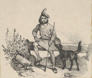 Mann som sitter med en hund, midten av 1800-tallet. av Victor Adam