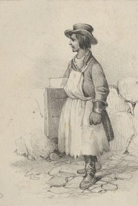 Mann iført forkle og hatt, midten av 1800-tallet.