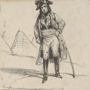 Soldat lener seg på sverdet sitt, midten av 1800-tallet. av Victor Adam