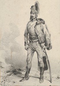 Stående soldat med jakken på den ene skulderen, midten av 1800-tallet. av Victor Adam