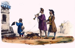 To blinde ledet av hunder og et tiggerbarn. I "" Album Grotesque, Choices of Outstanding Types", illustrasjoner av Victor Adam, Paris, rundt 1850. av Victor Adam