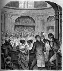 Mottakelse av Abbe Jean Sibrake (Jean-Sibrakes) (Siffrein) Maury (1746-1817) ved Academy Francaise i 1785 - Gravering av Franck av Victor Franck