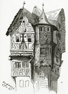 Hus i Bacharach ved Rhinen, 1800-tallet (bw-gravering) av Victor Hugo