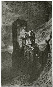 La Tourgue - illustrasjon fra Quatre Vingt Treize, 1800-tallet (bw gravering) av Victor Hugo
