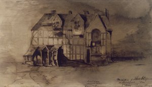 The House of William Shakespeare (1564-1616) i Stratford-upon-Avon (penn og blekk og vask på papir)