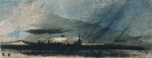Town at Dusk (penn og blekk og wc på papir) av Victor Hugo