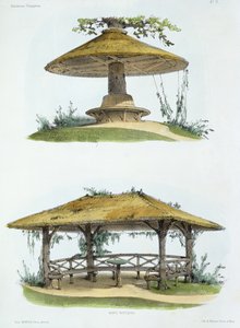 Rustikke benker, fra 'Habitations Champetres', utgitt ca. 1855 (kromolitografi)