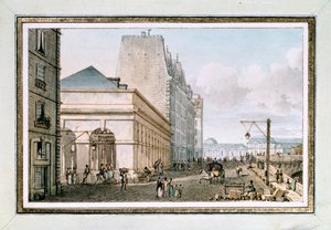 Utsikt over det nye fjærfemarkedet, som ligger på Quai des Augustins nær Pont-Neuf, Paris, ca. 1810 (akvarell) av Victor Jean Nicolle