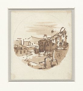En overfladisk skisse av klassiske bygninger, et tempel og en portiko i en buet vegg av Victor Jean Nicolle