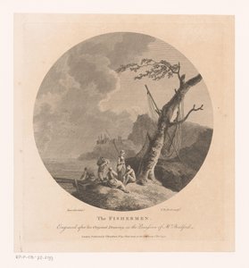 Landskap med fiskere ved et tre med fiskegarn av Victor Marie Picot