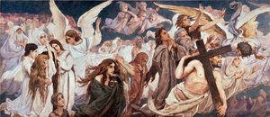 Devant le Paradis (Parte gauche) - Before the Paradise (venstre del) - Maleri av Viktor Mikhaylovich Vasnetsov (1848-1926), olje på lerret av Victor Mikhailovich Vasnetsov