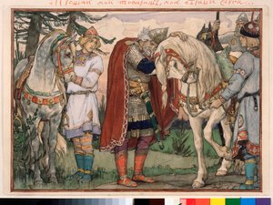 The Song of Oleg the Wise (Canto of Oleg the Wise) - Verk av Viktor Mikhaylovich Vasnetsov (1848-1926), akvarell på papir av Victor Mikhailovich Vasnetsov