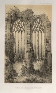 ...pl. 38, ruinene av kirken St. Aubert Haute-Marne, 1860. av Victor Petit