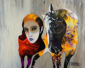 Abstrakt kvinne med hest