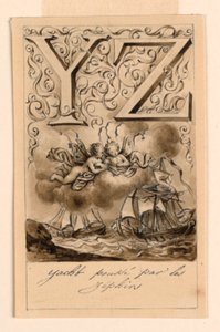 Design for bokstavene Y og Z i en primer: Yacht/Zéphir (Yachts drevet av Zephyrs) av Victor Vincent Adam