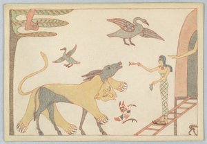 Rumpa kledd i løvens hud, illustrasjon for Aesops fabler av Victor Wilbour