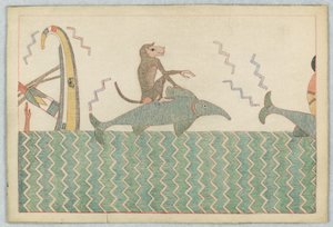 Apen og delfinen, illustrasjon for Aesops fabler av Victor Wilbour