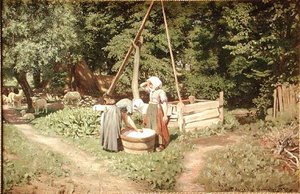 Young Girls at the Well (olje på lerret)