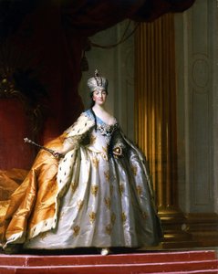 Portrett i full lengde av keiserinnen av Russland Katarina II den store (1729-1796) i hennes "kroningskåpe" Maleri av Vigillus Erichsen (Eriksen) (1722-1782) 1779 David-samlingen